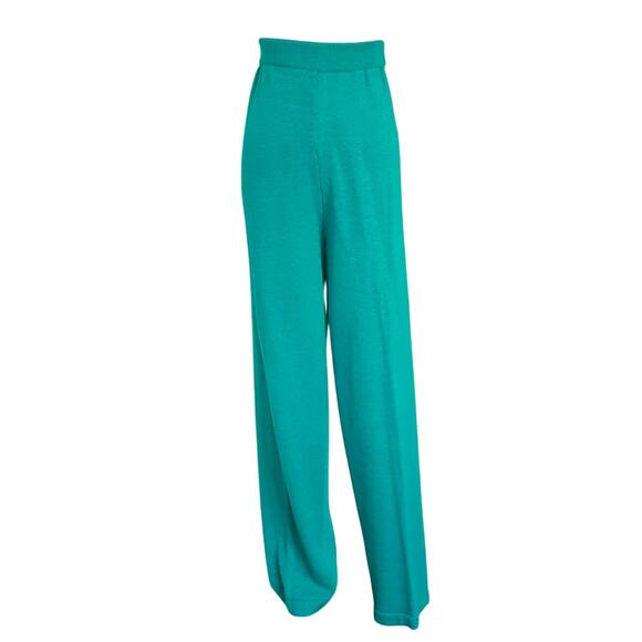 Vintage 80s Collared Crop Sweater + Straight Leg Knit Pants Set Aqua Womens L/XL - Picture 6 of 10